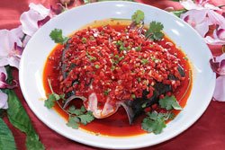Steamed Fish Head with Diced Hot Red Peppers