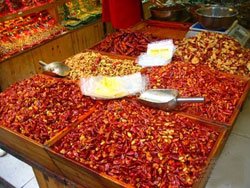 Fried red chili pepper with peanuts