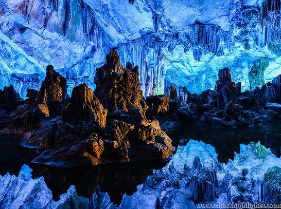 Beautiful view of stalactites of Reed Flute Cave