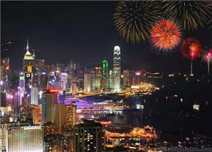 Beautiful fireworks display at Chinese New Year in Hong Kong