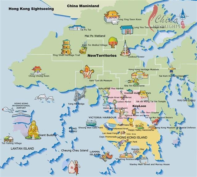 Hong Kong Attractions Icons Map