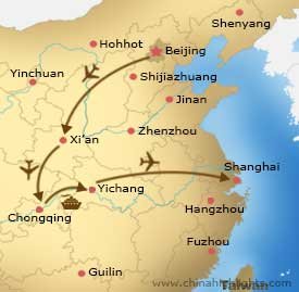 Map Beijing Xian Chongqing Yangtze Shanghai