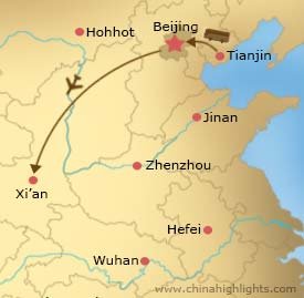 Tianjin Cruise Port to Beijing to Xian Tour Map