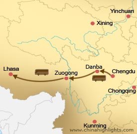 Chengdu Danba Lhasa Tour Map