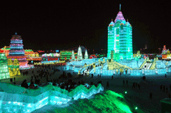 Ice sculptures during Harbin Ice and Snow Festival