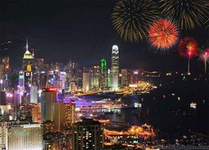 Fireworks above Victoria Harbor