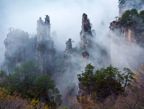 Misty peaks in Zhangjiajie National Forest Park