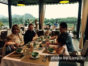 Enjoying Chinese food in a local restaurant
