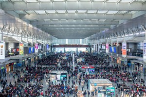 Crowded railway station in China