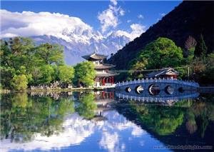 Clear water and blue sky of Black Dragon Pool scenic spot