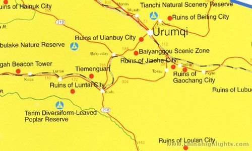 Map of Tourist Attractions around Urumqi