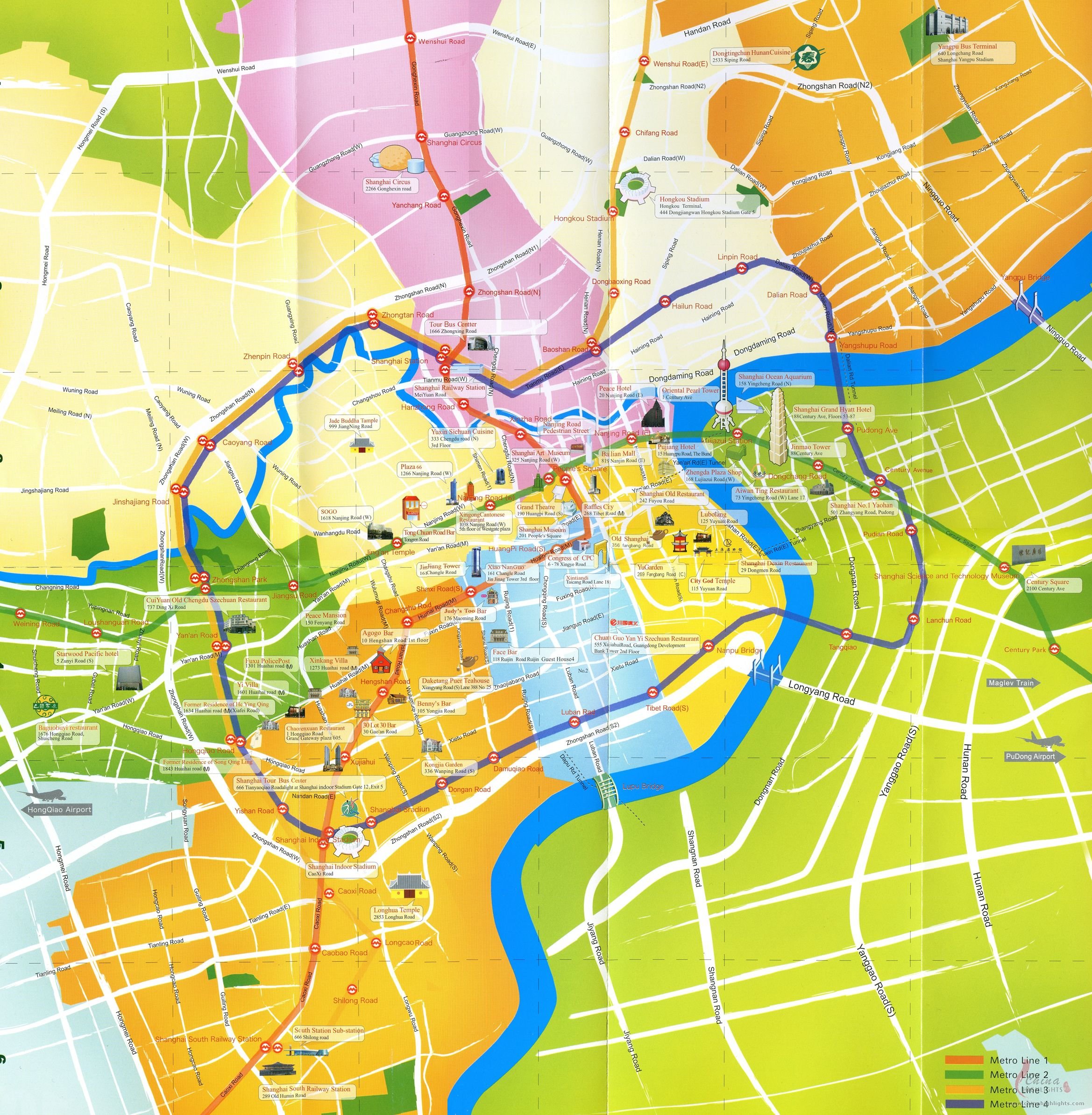 Shanghai Map, Map of Shanghai's Tourist Attractions and Subway