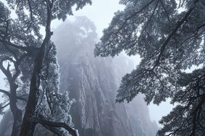 Paysages enneigés des Montagnes Jaunes
