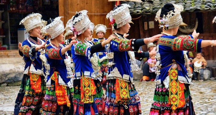 miao ladies with colorful dress