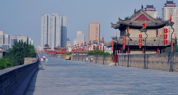 the ancient city wall with the red lanterns