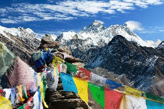 View Of Everest From Gokyo Ri With Prayer Flags -