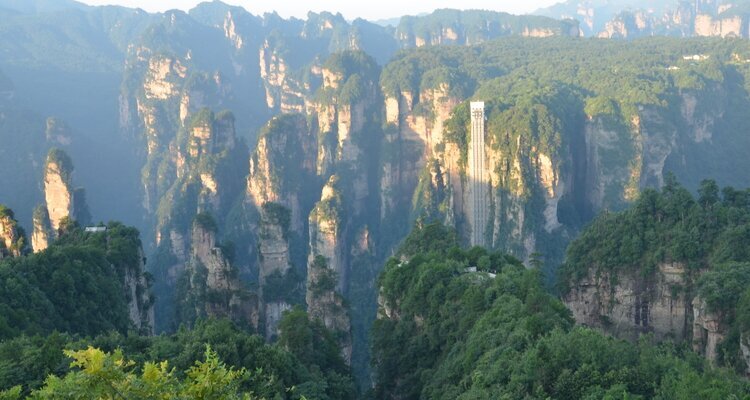 Admire the sandstone pillars and Bailong Elevator from Sky Garden