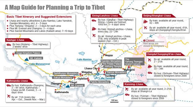 Map guide for planning a tibet tour