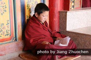 Un jeune Lama dans le monastère Ta'er de Qinghai