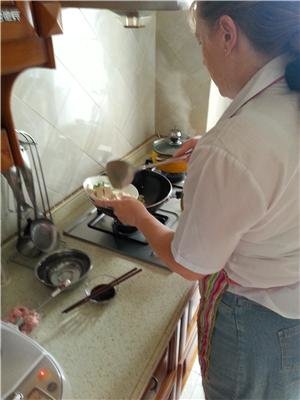 Lynne cooking Mapo Tofu