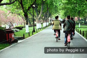 Se promener à vélo sur la chaussée Su à printemps