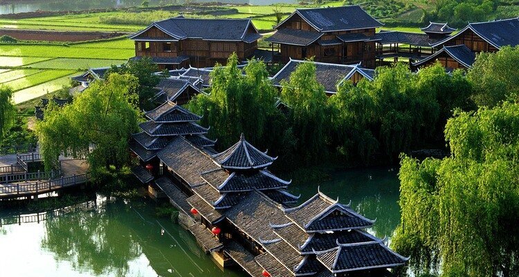 The Shelter Bridge in Yangshuo County, Guilin, China
