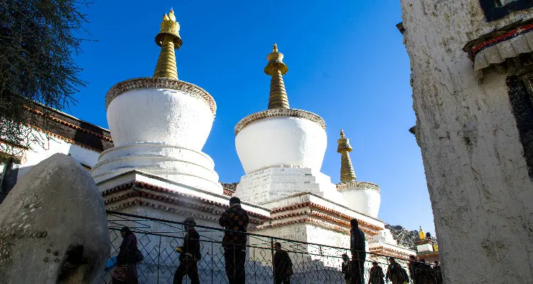 White pagodas in Tashilunpo Monastery