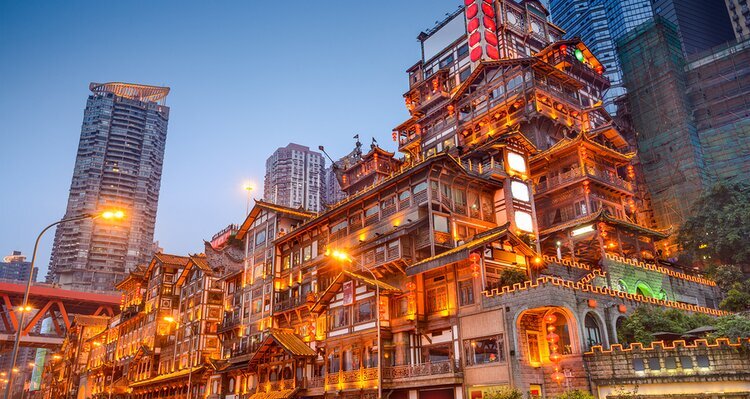 Night view of Hongya Cave