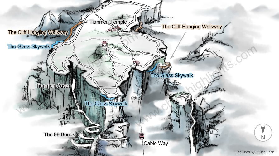mapa da montanha de tiamen / gatetourist do céu