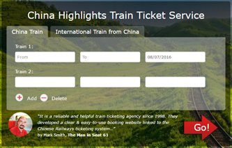 China Highlights Train Ticket Booking webpage