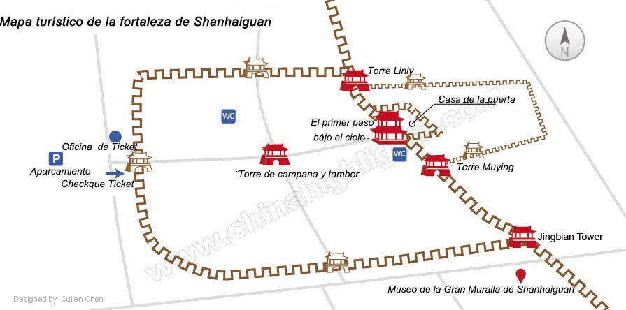 Mapa turístico de la fortaleza de shanhaiguan