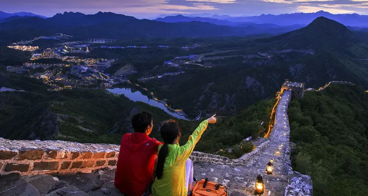 sitting on the Great Wall at night