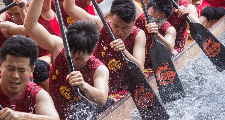 The exciting dragon boat race during the Dragon Boat Festival