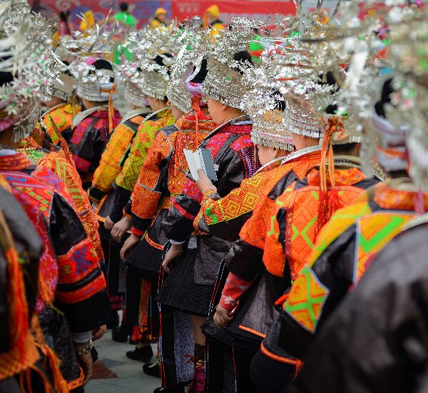 Miao ladies with traditional dresses