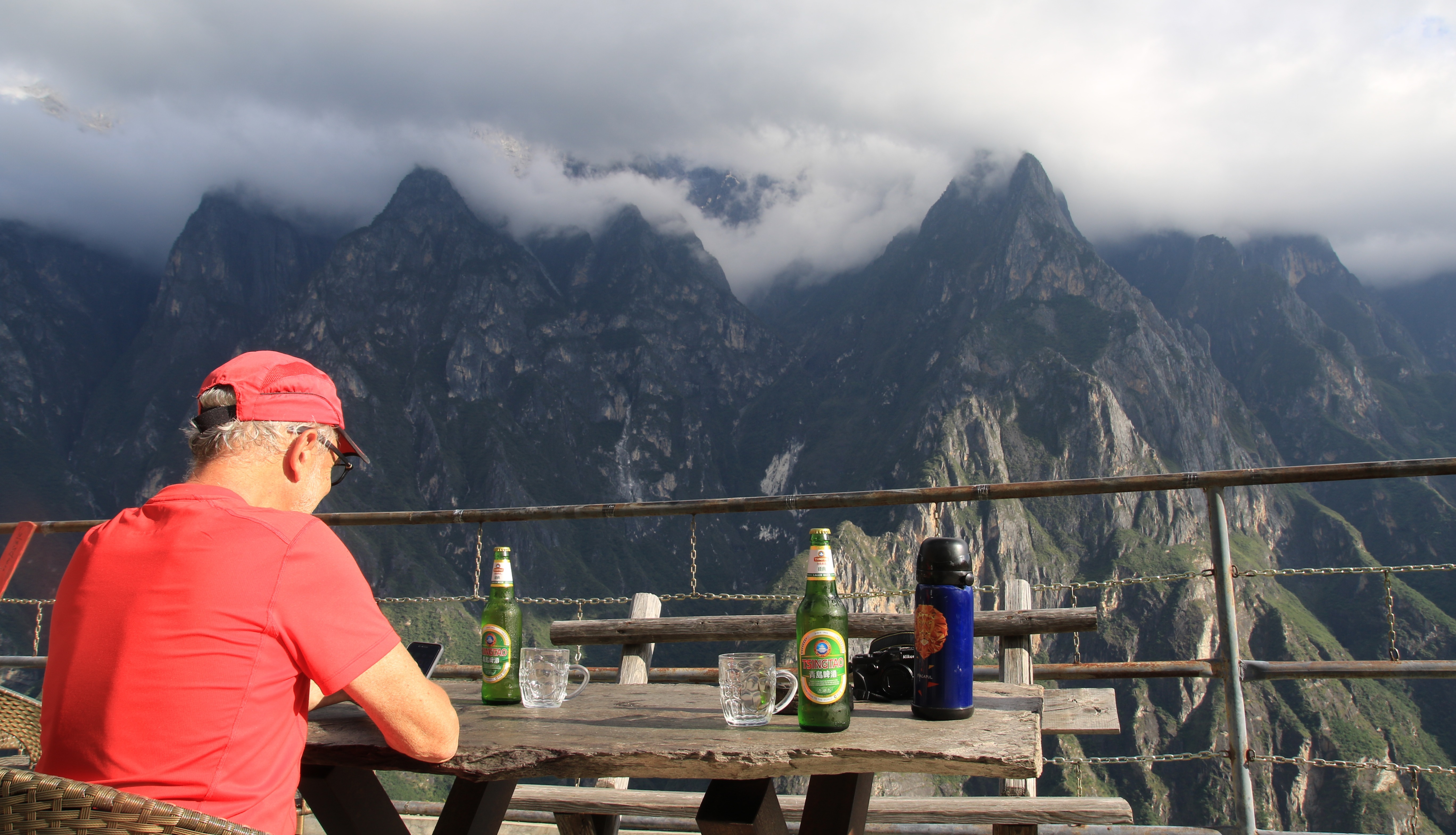 Drinking Beer at the Rooftop of Halfway's Guesthouse