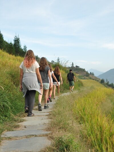 Randonnée dans les rizières en terrasses entre villages ethniques