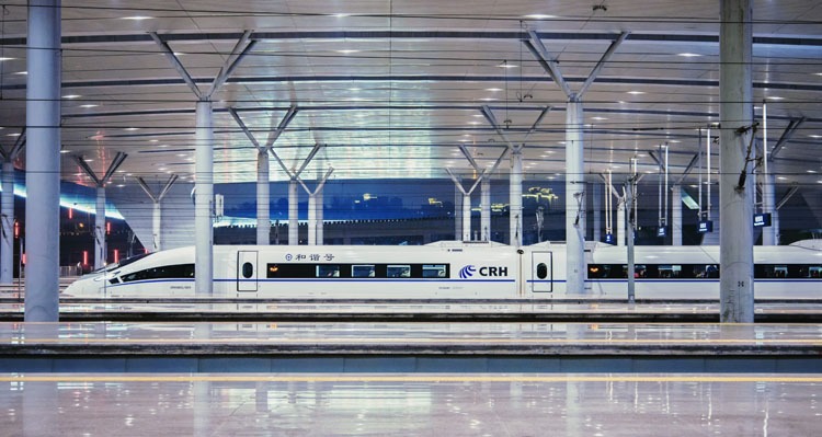 a bullet train in the station