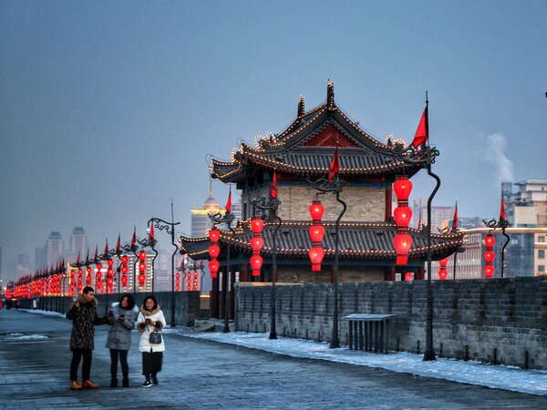 La antigua muralla de Xi'an en invierno