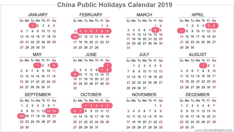 China Holidays, Public Holidays Calendar in 2019/2020/2021