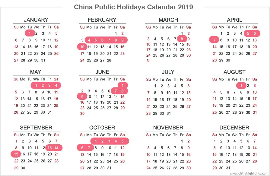 China Holidays Public Holidays Calendar In 2019 2020 2021 - 