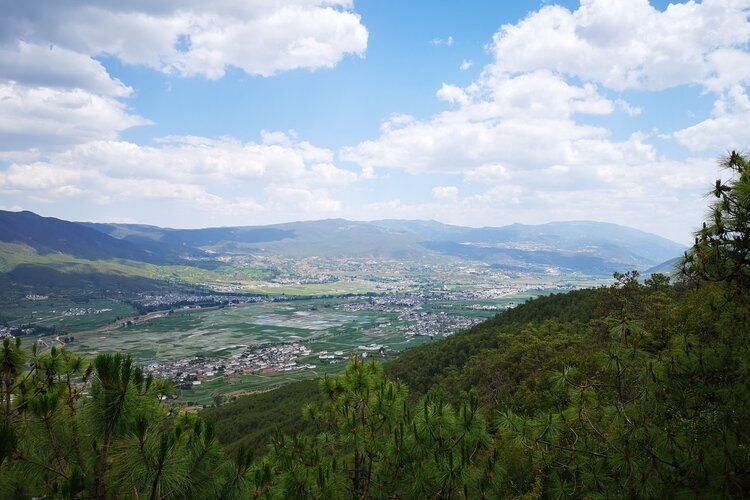 Панорамный вид на долину Дали: зеленые поля и горы для спокойного отдыха