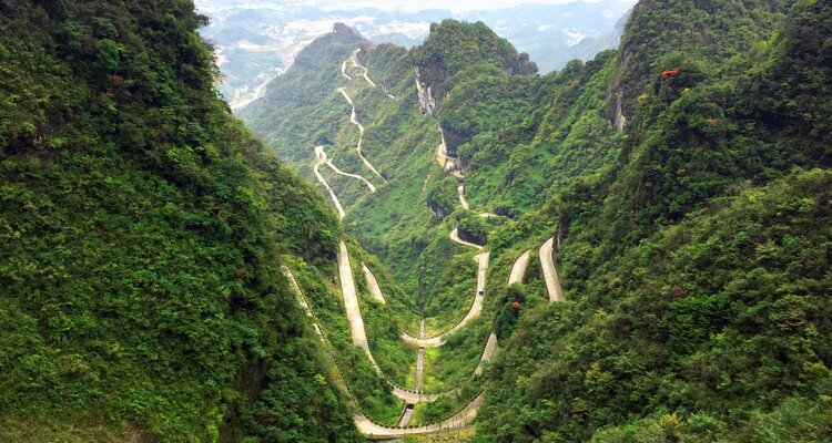 The 99-bend mountain road of Tianmen Mountain in Zhangjiajie