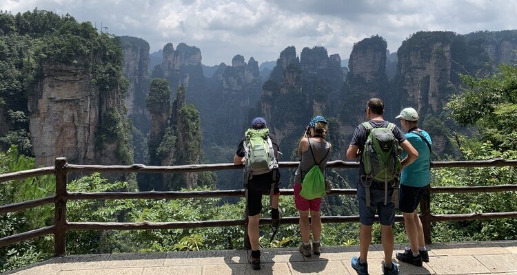 Our clients are taking photos of Avatar Mountains in Yuanjiajie in Zhangjiajie National Forest Park