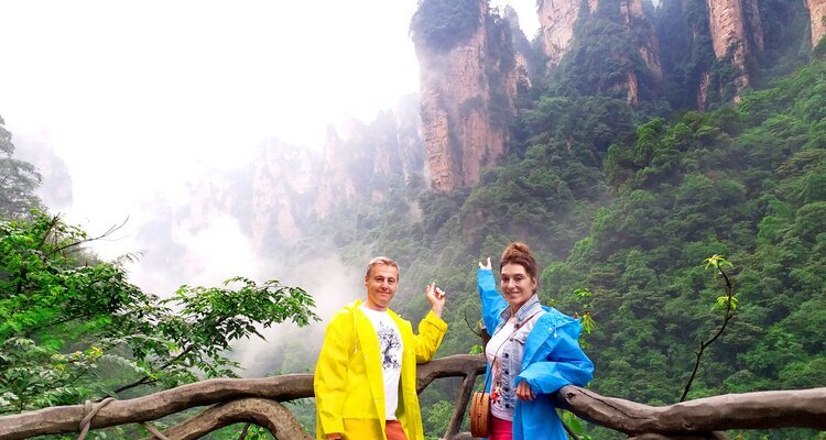 Hiking in Zhangjiajie National Forest Park at a misty day