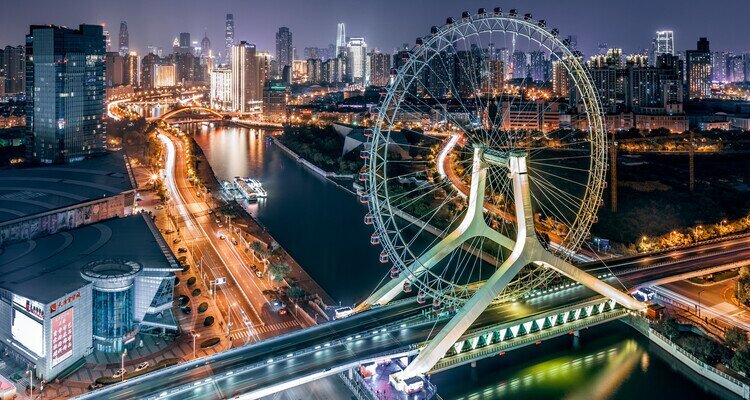Ferris wheel and night view of Tianjin