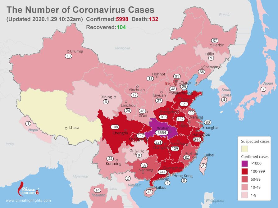 map of China coronavirus