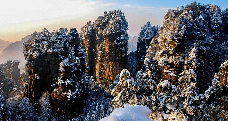 Zhangjiajie National Forest Park is covered in snow in winter