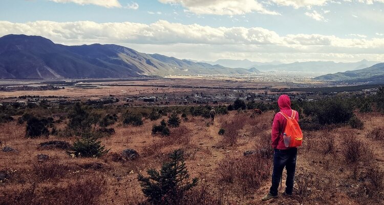 Hiking across the meadow