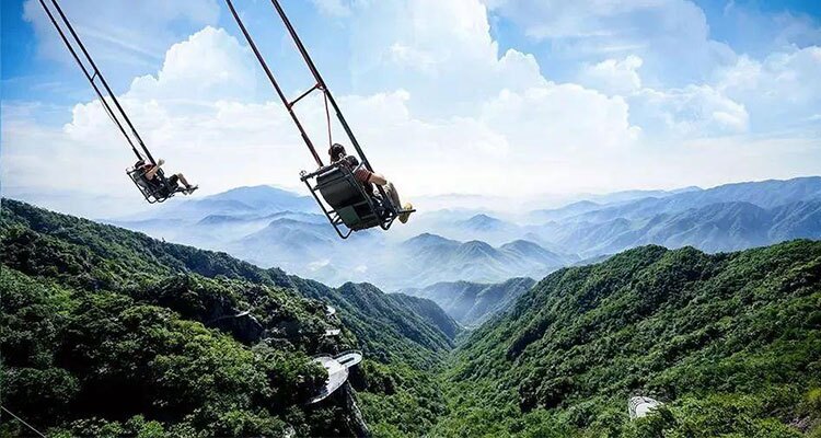 Cliff swinging in Anji