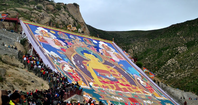 Thangka unveiling at the Shoton Festival
